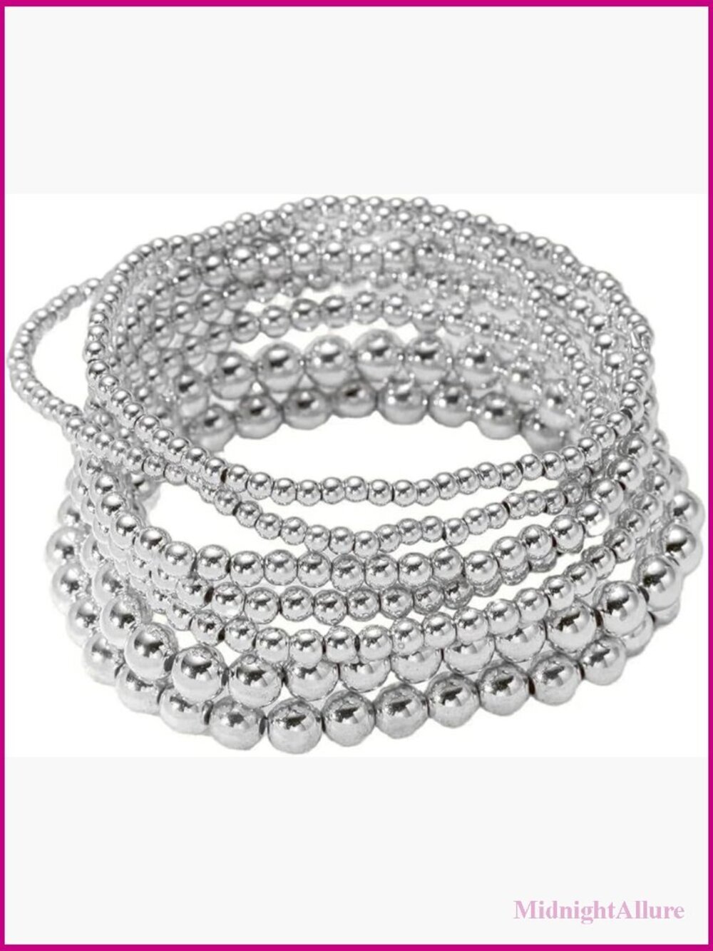 7pcs Beaded Bracelets Set Stretch Adjustable 14K Plated Stackable